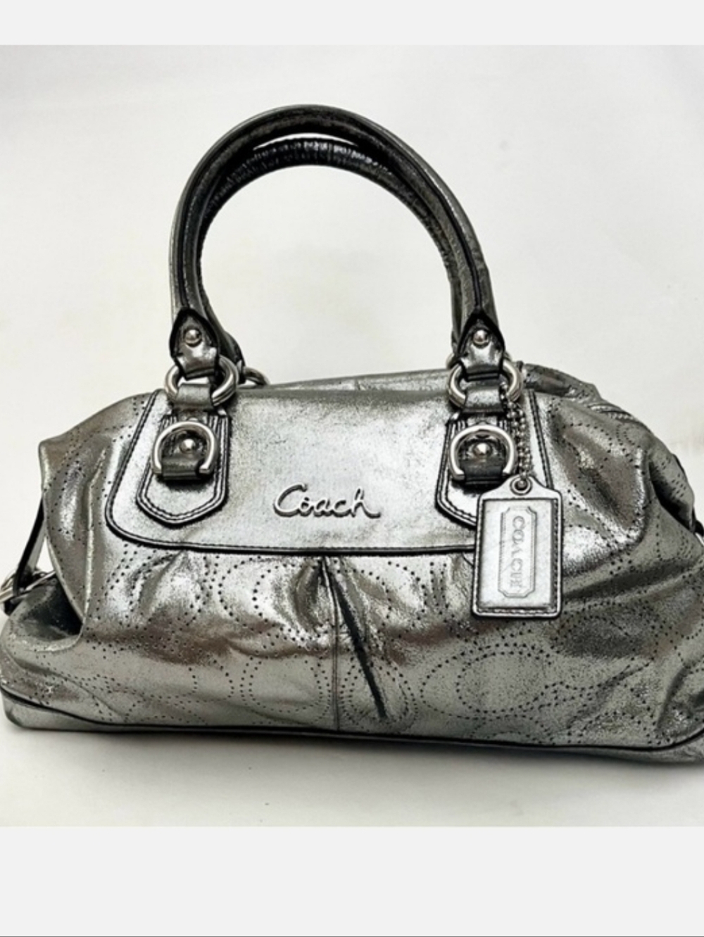 Coach Ashley Metallic Shimmering Silver Bag